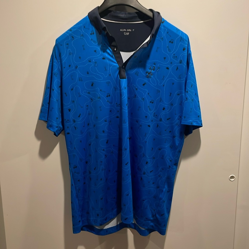 Galvin Green golf polo. Size XL. Blue with golf print.